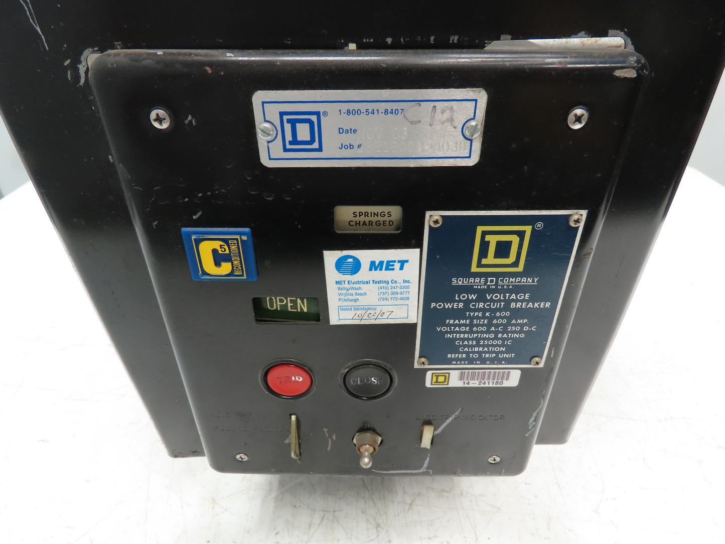 Square D K-600 Low Voltage Power Circuit Breaker 600A 600V Carriere FB600ER RMS