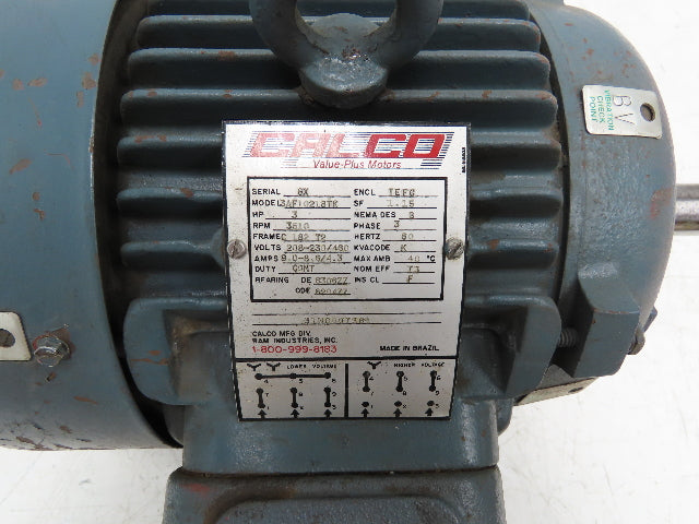 Calco 3AF10218TK Electric Motor 3HP 3510 RPM 3PH 230/460V Frame C 182 T2