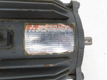 Mitsubishi SF-JR Induction Motor Superline 2.2kW 1140RPM 3PH 200/220V Frame 112M