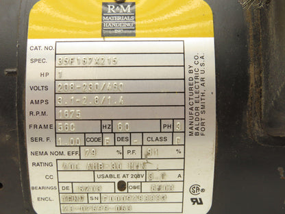 Baldor 35F167X215 Crane Duty AC Motor 1HP 1675 RPM 208-230/460V 3PH 56C TENV
