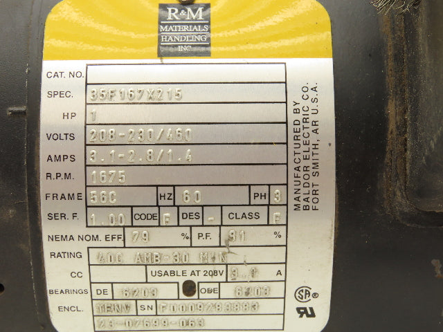 Baldor 35F167X215 Crane Duty AC Motor 1HP 1675 RPM 208-230/460V 3PH 56C TENV