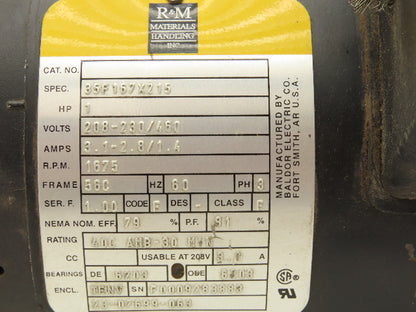 Baldor 35F167X215 Crane Duty AC Motor 1HP 1675 RPM 208-230/460V 3PH 56C TENV