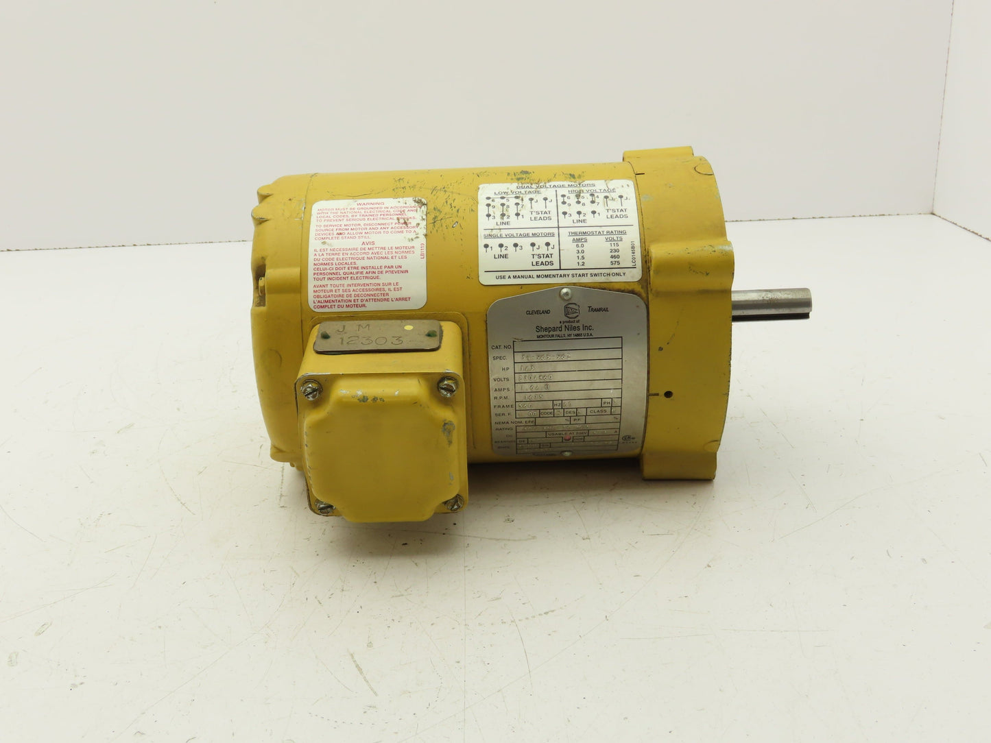 Shepard Niles 2K-35706-6 Crane Duty AC Motor 1/3HP 1675RPM 230/460V 3PH 56C TENV