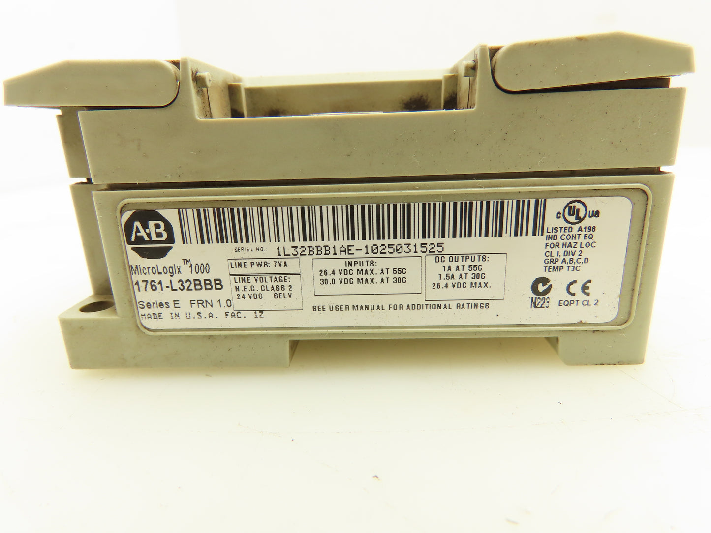 Allen Bradley 1761-L32BBB MicroLogix 1000 CPU Module 32 Point PLC Ser E FRN 1.0