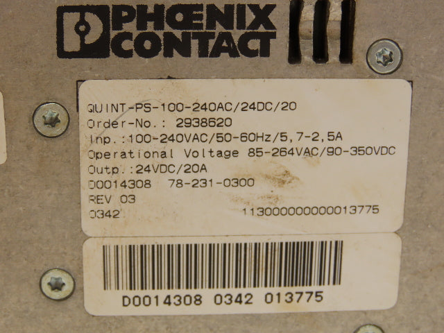 Phoenix Contact QUINT-PS-100-240AC/24VDC/20 Quint Power Supply 24VDC 20A Output
