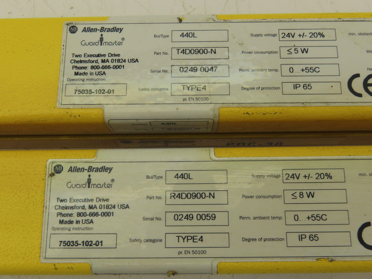 Allen Bradley T4D0900-N Guardmaster Light Curtain Receiver Transmitter 900mm Set