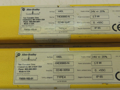 Allen Bradley T4D0900-N Guardmaster Light Curtain Receiver Transmitter 900mm Set