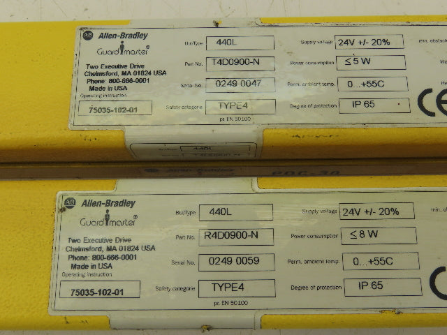 Allen Bradley T4D0900-N Guardmaster Light Curtain Receiver Transmitter 900mm Set