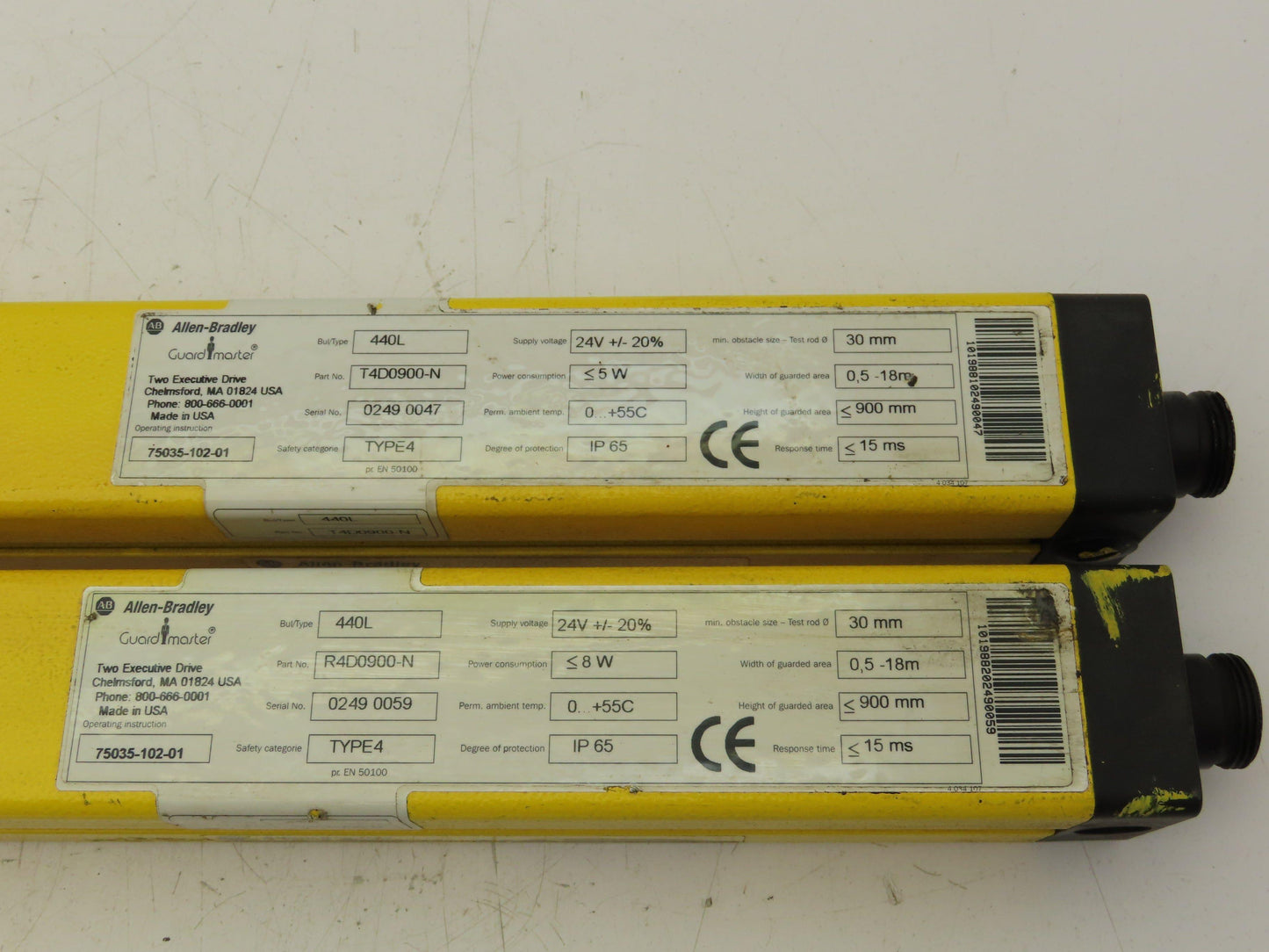 Allen Bradley T4D0900-N Guardmaster Light Curtain Receiver Transmitter 900mm Set