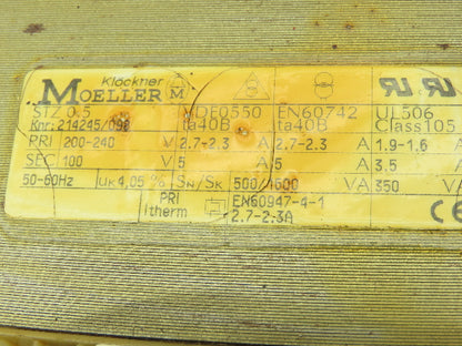 Klockner Moeller STZ 0.5 Control Transformer 200-240V Primary 100V Sec 500VA