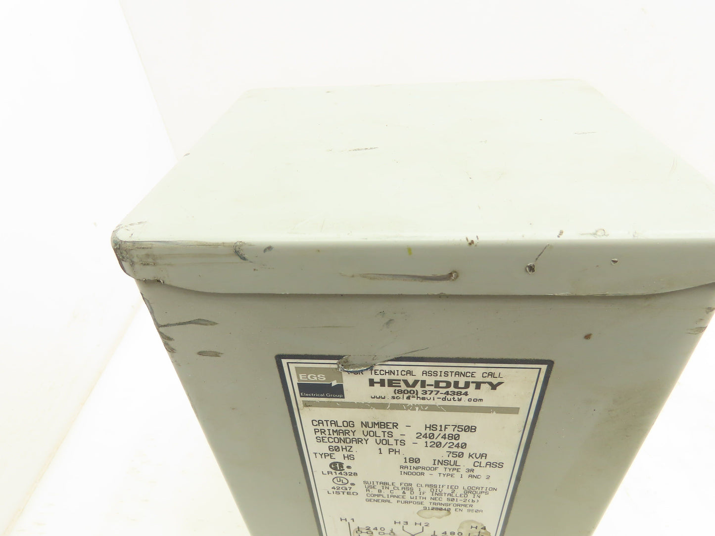EGS HS1F750B Hevi-Duty Transformer 0.75 KVA 1Ph HV 240/480V LV 120/240V