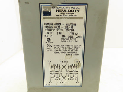 EGS HS1F750B Hevi-Duty Transformer 0.75 KVA 1Ph HV 240/480V LV 120/240V