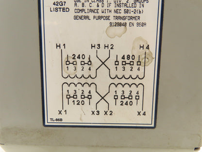 EGS HS1F750B Hevi-Duty Transformer 0.75 KVA 1Ph HV 240/480V LV 120/240V