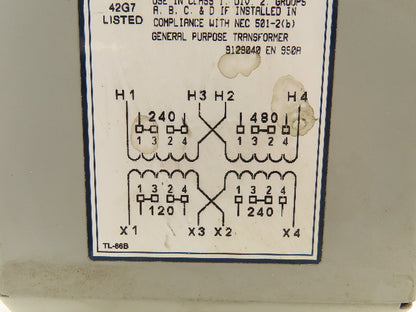 EGS HS1F750B Hevi-Duty Transformer 0.75 KVA 1Ph HV 240/480V LV 120/240V