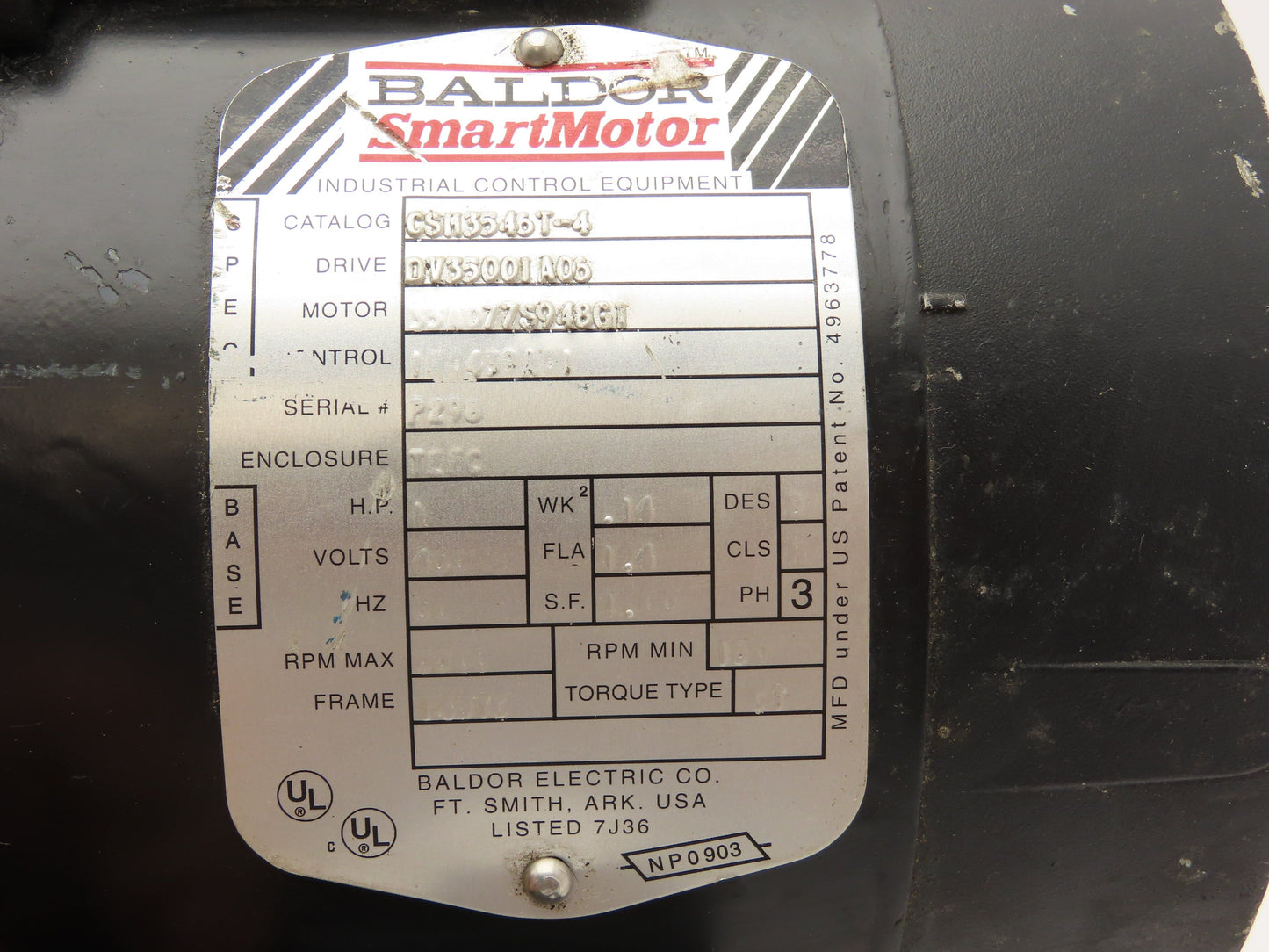 Baldor CSM3546T-4 Inverter Drive Smart Motor 1Hp 1800/3500 RPM 460V 3PH 143TC