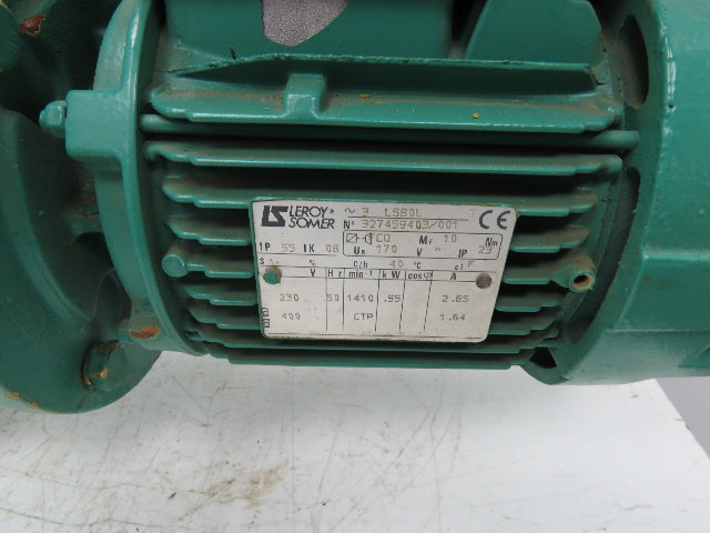 Leroy Somer Metric Gearmotor Inline Reducer 1 RPM Output .66kW 460V 3PH LS80L