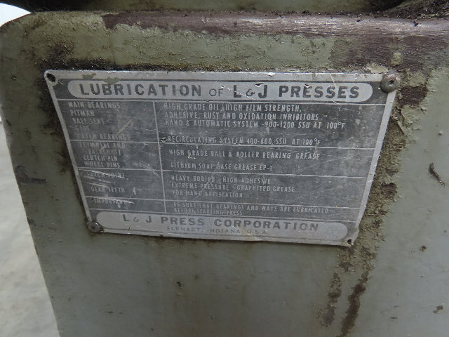 L & J No 18 Mechanical Punch Press 18 Ton 2.5" Stroke 6.25 Throat 230/460V