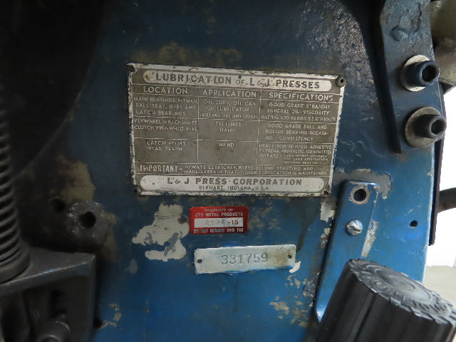 L & J No 2 Mechanical Punch Press OBI 18 Ton 2" Stroke 6.5 Throat 2Hp 3Ph