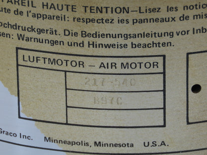 Graco 217-540 Senator Pneumatic Air Motor