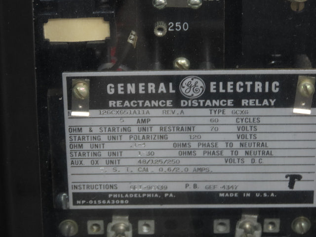 General Electric Reactance Distance Relay Control Panel MPL-H13-P879  765kv