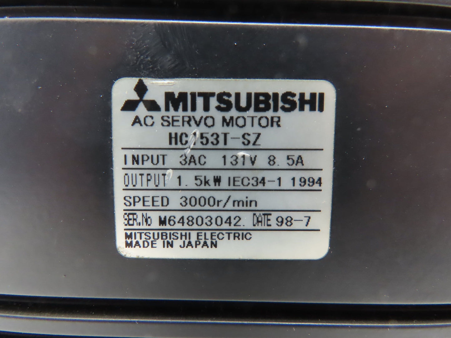Mitsubishi HC153T-SZ AC Servo Motor 1.5kw 3000RPM Rotary Absolute Encoder