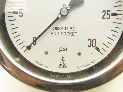 McDaniel 6" Stainless Pneumatic Air Pressure Gauge 0-30 PSI 1/4"NPT Panel Mount