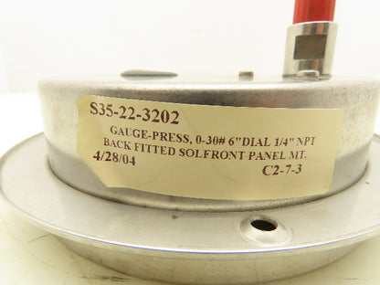 McDaniel 6" Stainless Pneumatic Air Pressure Gauge 0-30 PSI 1/4"NPT Panel Mount