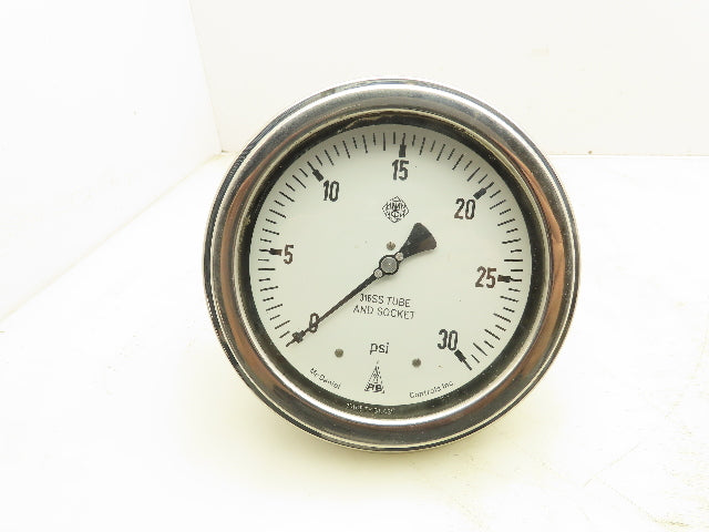McDaniel 6" Stainless Pneumatic Air Pressure Gauge 0-30 PSI 1/4"NPT Panel Mount
