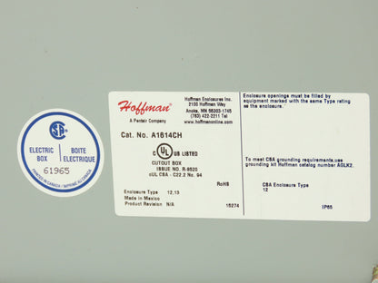Hoffman A1614CH Electrical Enclosure Control Panel 16x14x6" Back Plate Knockouts