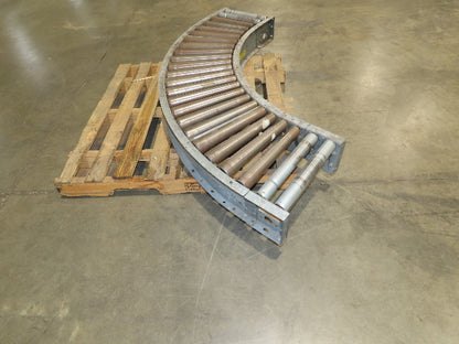 Hytrol 18"x 79" Galvanized Steel 90° Curve Gravity Roller Conveyor Section 15"BF