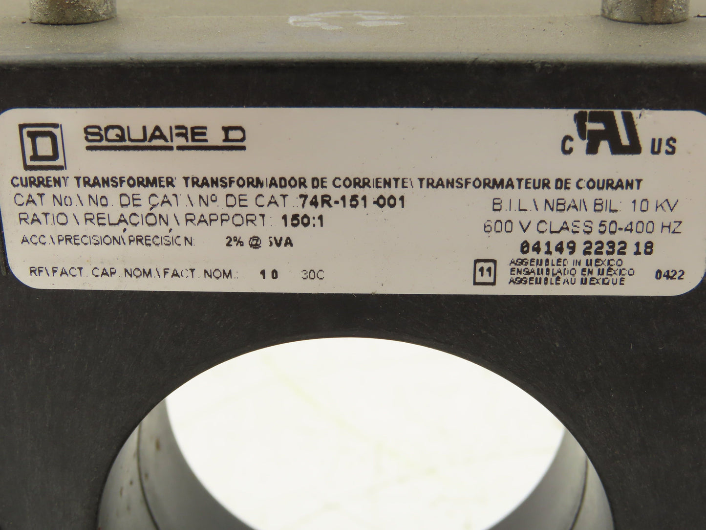 Square D 74R-151-001 Current Transformer 150:1 Ratio 600V 50-400Hz Lot of 2