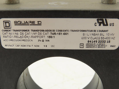 Square D 74R-151-001 Current Transformer 150:1 Ratio 600V 50-400Hz Lot of 2