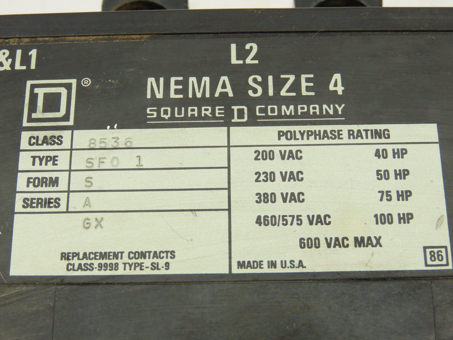 Square D  8536 Motor Starter With Overload Heaters NEMA 4 600VAC Series A