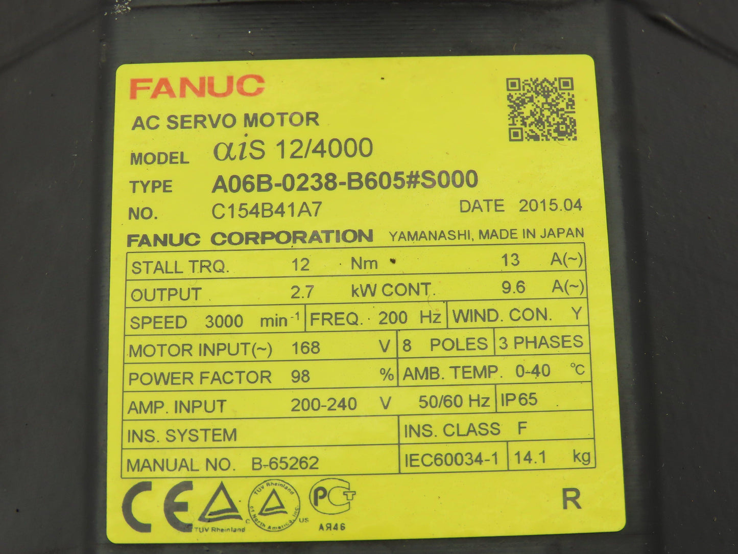 Fanuc A06B-0238-B605#S000 AC Servo Motor 2.7 kw 3000 RPM Pulsecoder