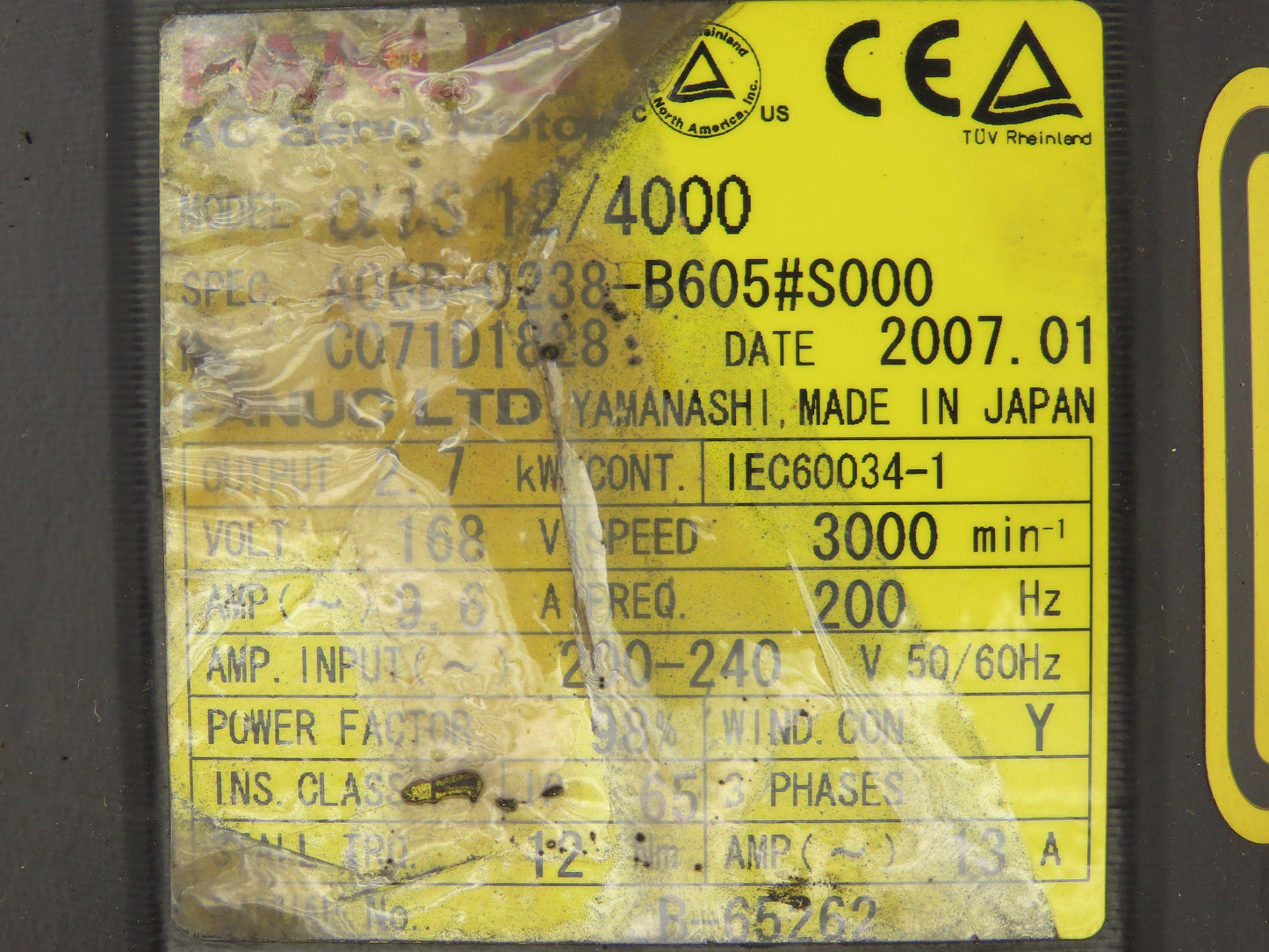 Fanuc A06B-0238-B605#S000 AC Servo Motor 2.7kw 3000RPM Pulsecoder A860-2010-T341