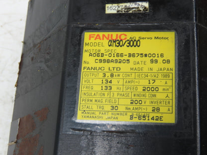 Fanuc A06B-0166-B675#0016 AC Servo Motor 3.8kw 2000 RPM Pulsecoder Encoder