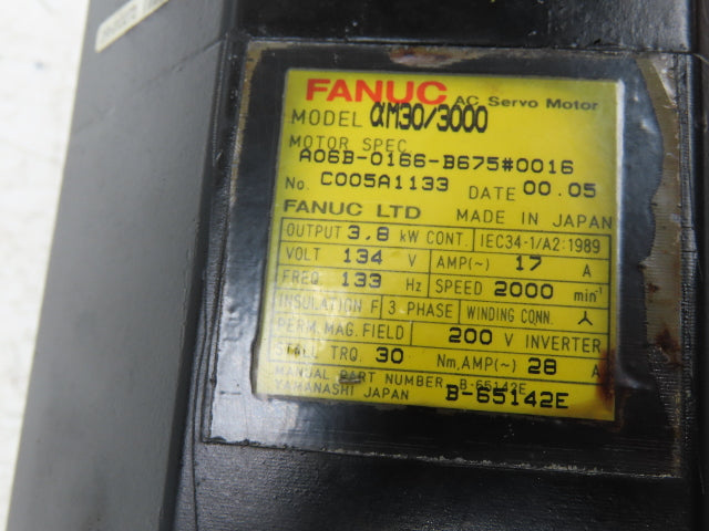 Fanuc A06B-0166-B675#0016 AC Servo Motor 3.8kw 2000 RPM Pulsecoder Encoder