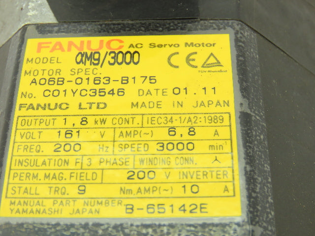 Fanuc A06B-0163-B175 Servo Motor aM9/3000 1.8kw 3000 RPM Pulsecoder aA64