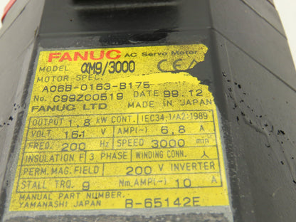 Fanuc A06B-0163-B175 Servo Motor aM9/3000 1.8kw 3000 RPM Pulsecoder aA64