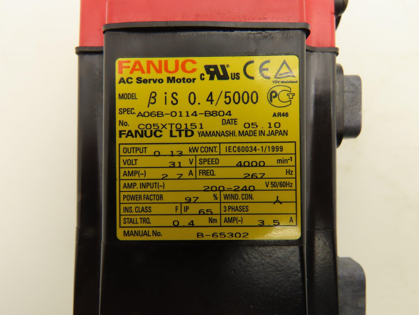 Fanuc A06B-0114-B804 AC Servo Motor 0.13kw 4000 RPM 31V Encoder  A20B-8200-018