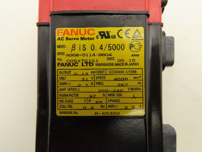 Fanuc A06B-0114-B804 AC Servo Motor 0.13kw 4000 RPM 31V Encoder  A20B-8200-018