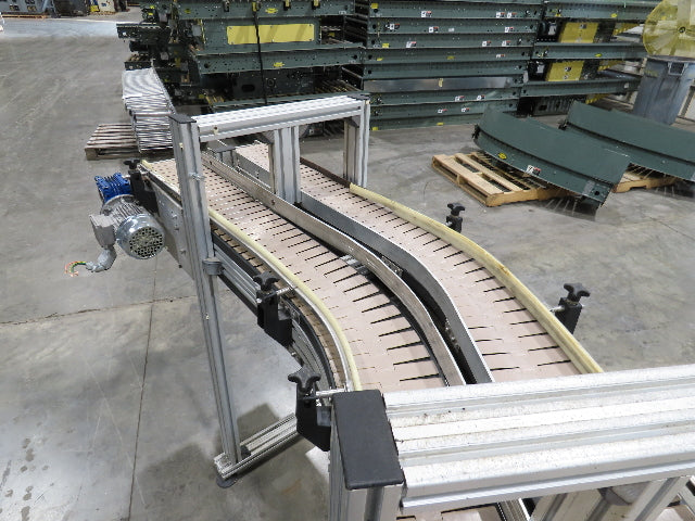 7.5"x 16'  Plastic Belt Side by Side S-Curve Conveyor Aluminum Adj Height 33 FPM