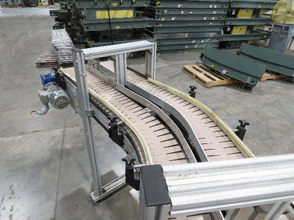 7.5"x 16'  Plastic Belt Side by Side S-Curve Conveyor Aluminum Adj Height 33 FPM