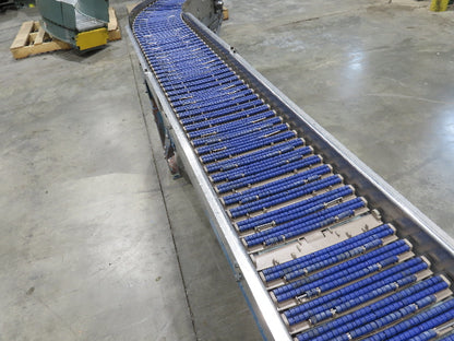 New London Engineering 10"x 14' 9" Plastic Tabletop Belt Conveyor 45° End 30FPM