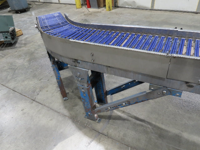 New London Engineering 10"x 14' 9" Plastic Tabletop Belt Conveyor 45° End 30FPM