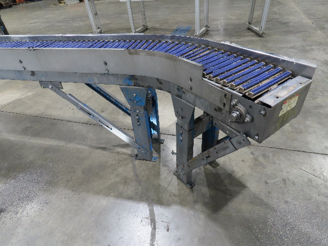 New London Engineering 10"x 14' 9" Plastic Tabletop Belt Conveyor 45° End 30FPM