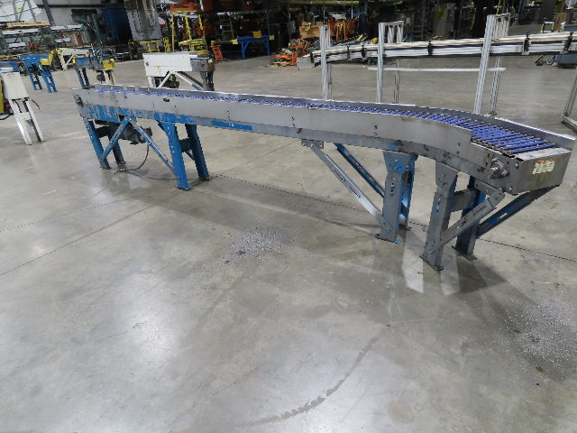 New London Engineering 10"x 14' 9" Plastic Tabletop Belt Conveyor 45° End 30FPM