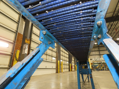 New London Engineering 10"x 14' 9" Plastic Tabletop Belt Conveyor 45° End 30FPM