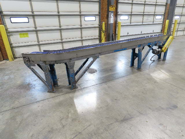New London Engineering 10"x 14' 9" Plastic Tabletop Belt Conveyor 45° End 30FPM