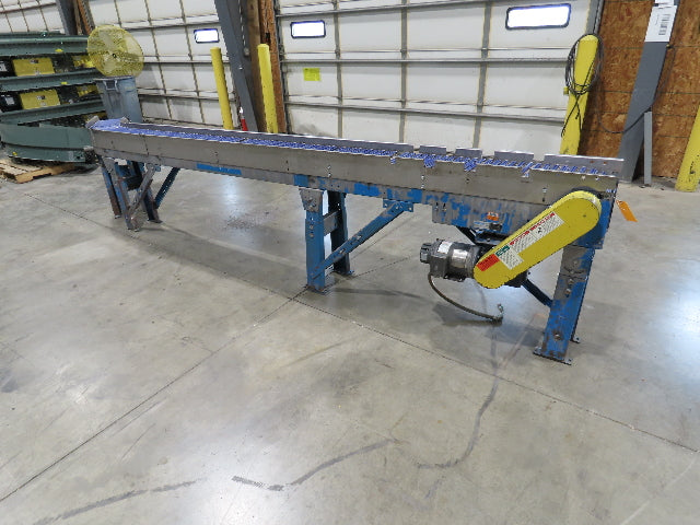 New London Engineering 10"x 14' 9" Plastic Tabletop Belt Conveyor 45° End 30FPM